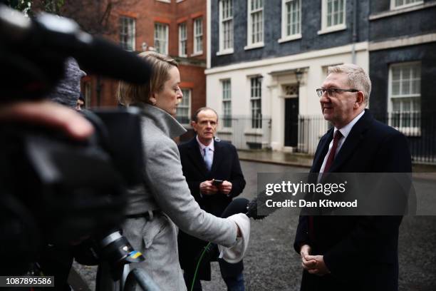 Len McCluskey, General Secretary of Unite the Union is interviewed by BBC News Political Editor Laura Kuenssberg outside 10 Downing Street following...