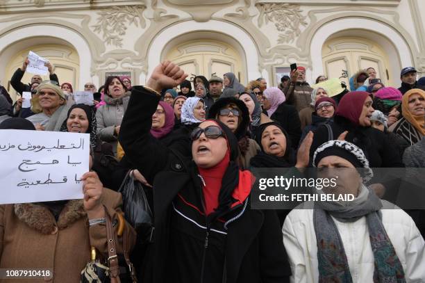 Parents of Tunisian students shout slogans against Lassaad Yacoubi, Secretary General of the National Federation for Secondary Education , during a...