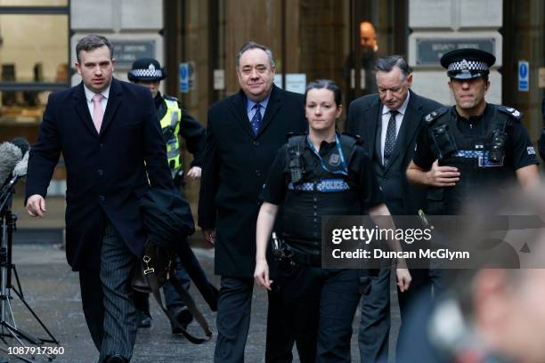 Alex Salmond, former First Minister of Scotland leaves Edinburgh Sheriff Court after being arrested and charged by police yesterday on January 24 in...