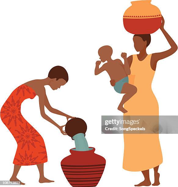 african women collecting water - african ethnicity woman stock illustrations