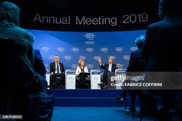 Secretary-general Jens Stoltenberg, Germany Defense Minister Ursula von der Leyen and former US State secretary John Kerry attend a session during...