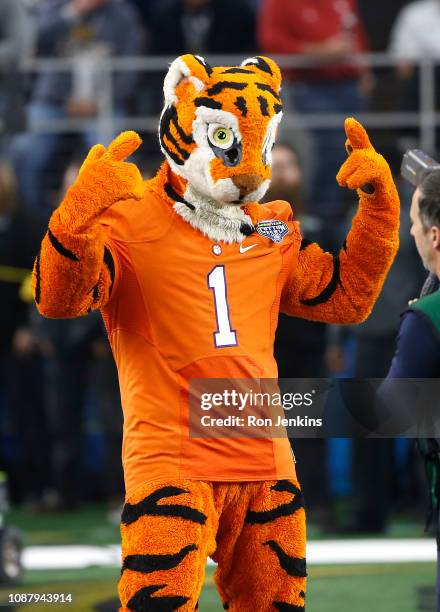 The Clemson Tigers mascot reacts before the game against the Notre Dame Fighting Irish during the College Football Playoff Semifinal Goodyear Cotton...