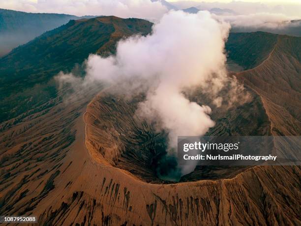 aerial view over mt bromo, bromo tengger semeru national park in east java, indonesia - mount bromo stock pictures, royalty-free photos & images