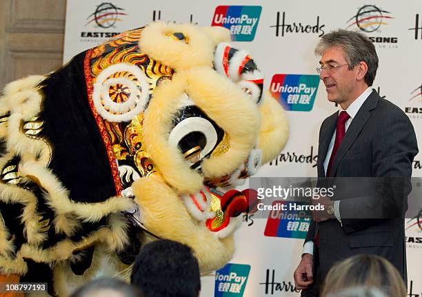 Harrods Managing Director Michael Ward, speaks during a press conference to announce Harrods accepting UnionPay debit cards on February 3, 2011 in...