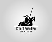 Knight with shield and spear on a horse - vector silhouette