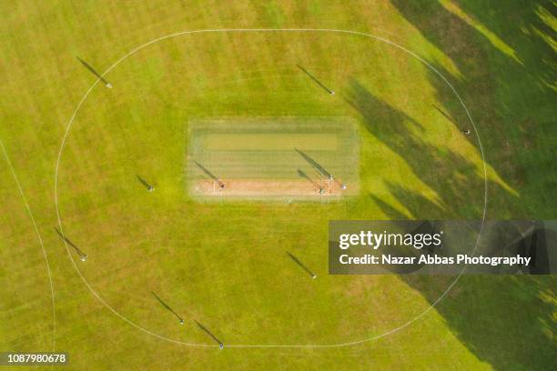 aerial view of cricket game. - kricketplan bildbanksfoton och bilder