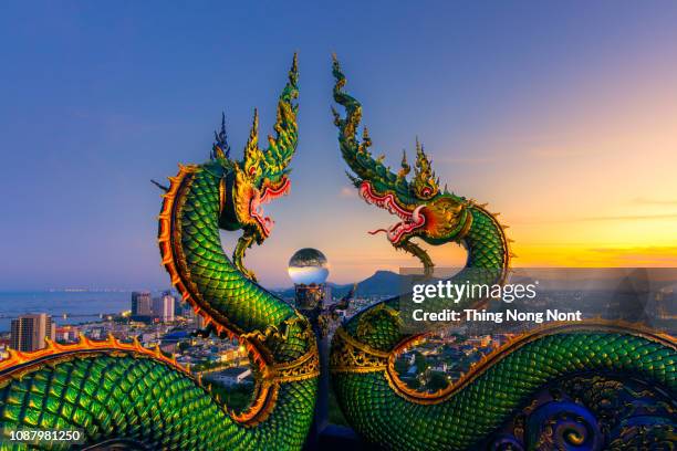 dragon thai or king of nagas serpent animal in buddhist legend. - river snake stock pictures, royalty-free photos & images