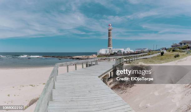 view of lighthouse in jose ignacio, near punta del este city, maldonado, uruguay - jose ignacio lighthouse fotografías e imágenes de stock