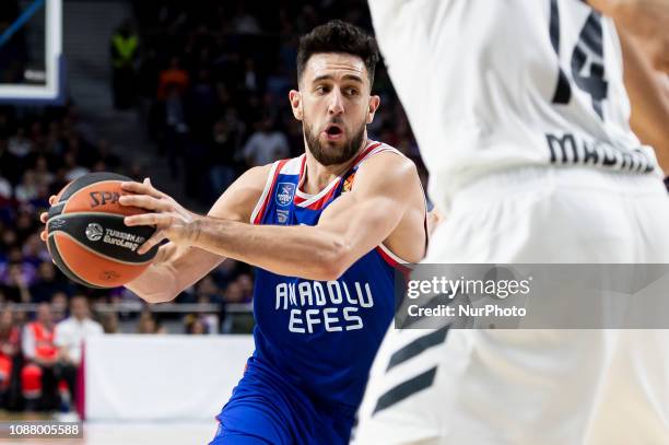 Vasilije Micic of Anadolu Efes Istanbul during Turkish Airlines Euroleague match between Real Madrid and Anadolu Efes Istanbul at Wizink Center in...