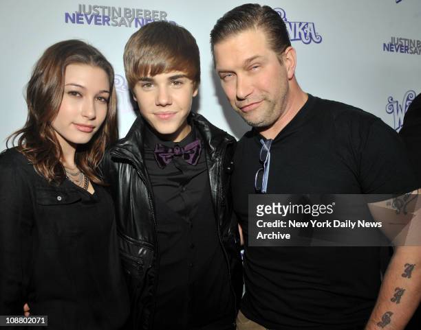 Justin Bieber was the center of attention Steven Baldwin and his daughter Haley at the New York City premiere of his 3-D film "Never Say Never" held...