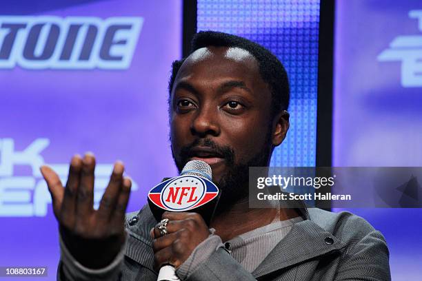 Will.i.am of the Black Eyed Peas attends a press conference at the Super Bowl XLV media center on February 3, 2011 in Dallas, Texas. The Black Eyed...