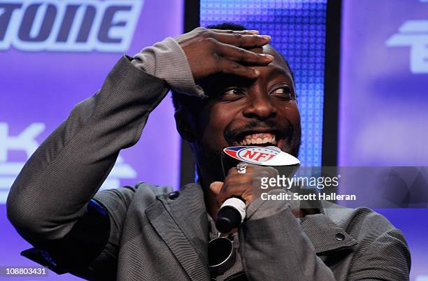 Will.i.am of the Black Eyed Peas attends a press conference at the Super Bowl XLV media center on February 3, 2011 in Dallas, Texas. The Black Eyed...