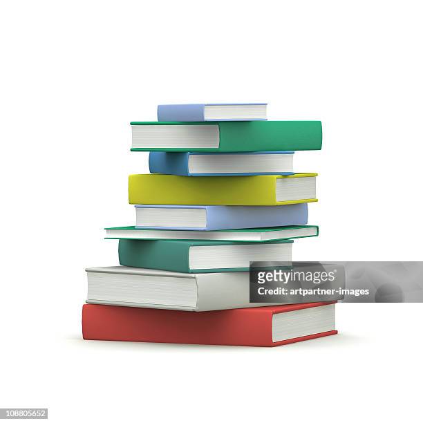 a stack of hardcover books - boek stockfoto's en -beelden
