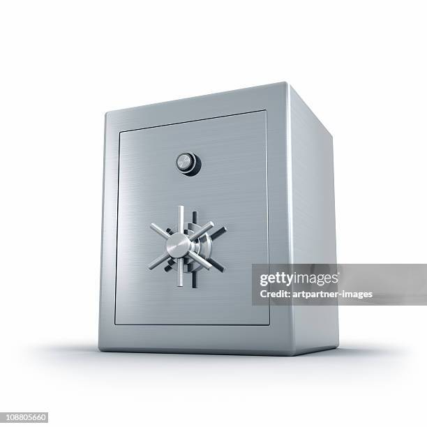 heavy steel bank safe on white background - safe stock-fotos und bilder