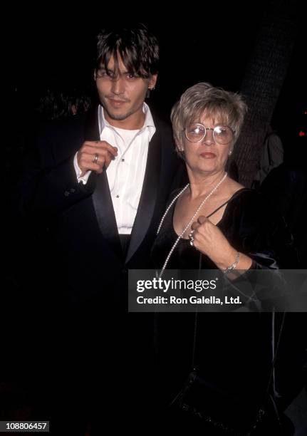 Actor Johnny Depp and mother Betty Sue Wells attend "Nick of Time" Beverly Hills Premiere on November 20, 1995 at Samuel Goldwyn Theatre in Beverly...