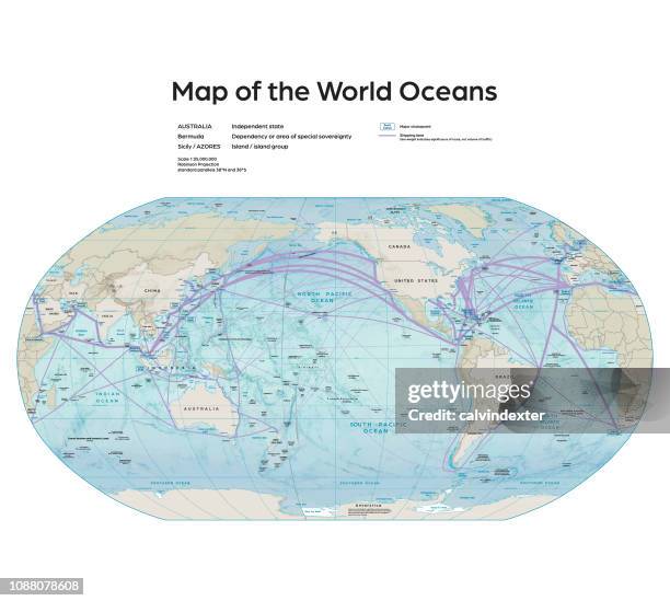 map of the world oceans - pacific ocean stock illustrations