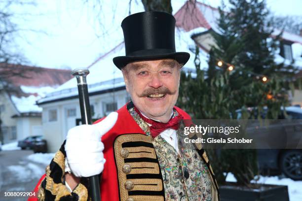 Director Joseph Vilsmaier dressed up as a ringmaster before his 80th birthday party "Das ganze Leben ist Fasching" at Gutshof Menterschwaige on...