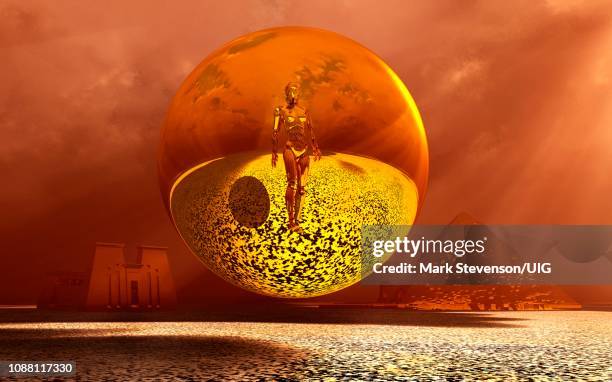 robotic android or cybernetic being, using advanced technology to travel through time and space. - time machine stock illustrations
