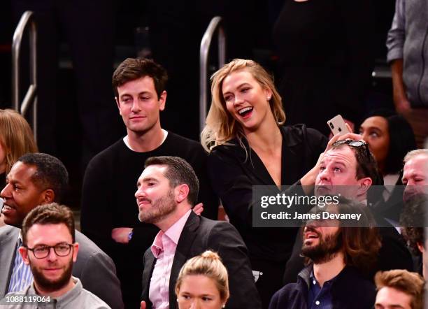 Joshua Kushner and Karlie Kloss attend Houston Rockets v New York Knicks game at Madison Square Garden on January 23, 2019 in New York City.