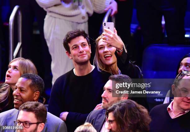 Joshua Kushner and Karlie Kloss attend Houston Rockets v New York Knicks game at Madison Square Garden on January 23, 2019 in New York City.