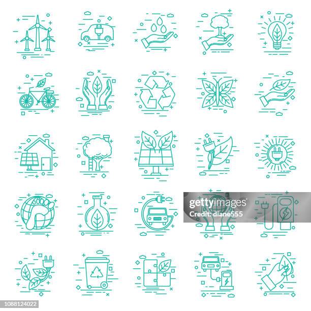 environment thin line icon set - plug logo stock illustrations