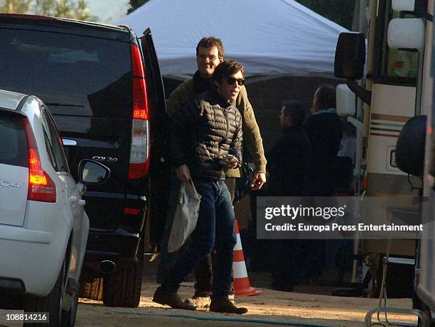 Actors are seen on set filming 'Red Lights' on February 3, 2011 in Barcelona, Spain.
