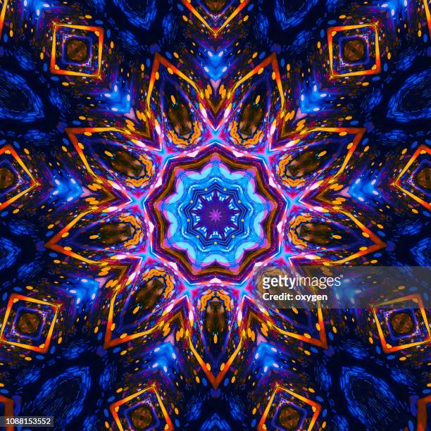 seamless kaleidoscopic dark floral pattern background - kaleidoscope stock pictures, royalty-free photos & images