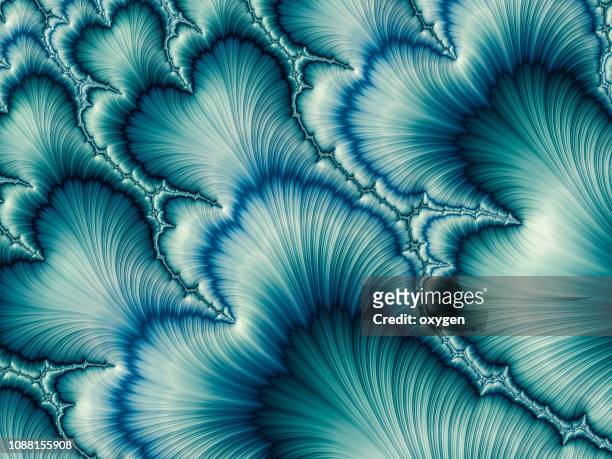 aqua and green psychedelic fractal background like floral petal - digitally generated image photos et images de collection