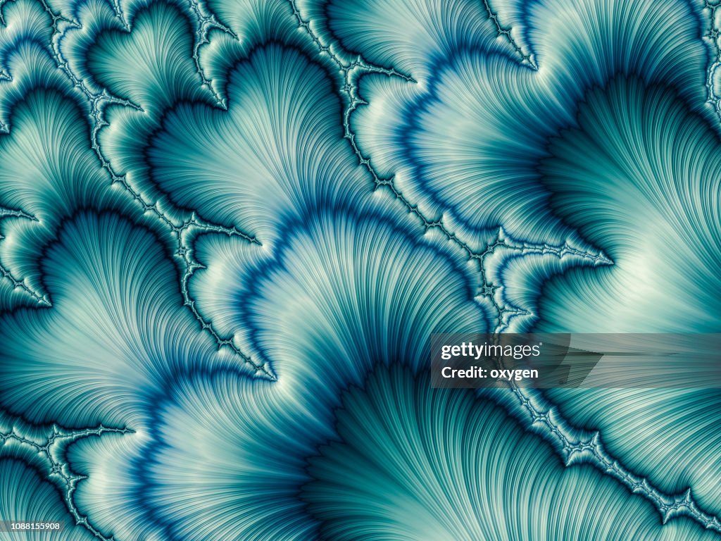 Aqua and Green psychedelic fractal background like floral petal