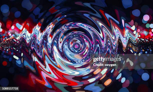 red and blue colored twisted shape. abstract bokeh background - arte moderna foto e immagini stock