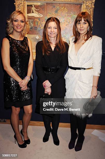 Anastasia Virganskaya and Sarah Faberge with Ksenia Gorbacheva attend a cocktail party celebrating Mikhail Gorbachev's 80th birthday hosted by the...