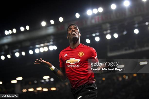 Paul Pogba of Manchester United celebrates as he scores his team's second goal during the Premier League match between Manchester United and AFC...