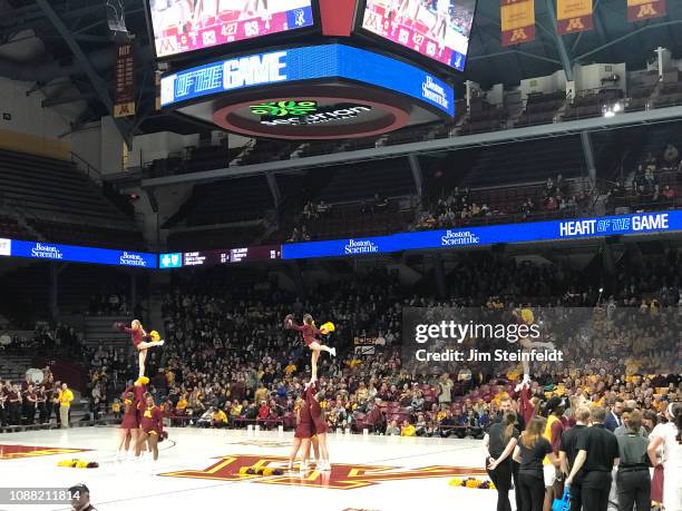 The University of Minnesota cheerleaders at Williams Arena in Minneapolis, Minnesota on December 22, 2018. (Photo by Jim Steinfeldt/Michael Ochs...