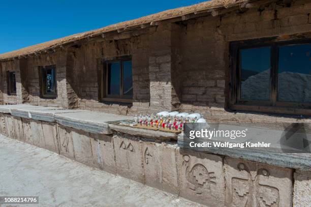 House built out of salt rocks at Salinas Grandes a salt pan in the Andes Mountains - is situated on an altitude of 3.450 meters on the border of the...