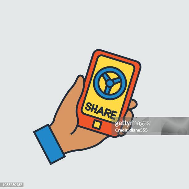 ride share mobile phone thin line icon ride sharing concept - rideshare services stock illustrations