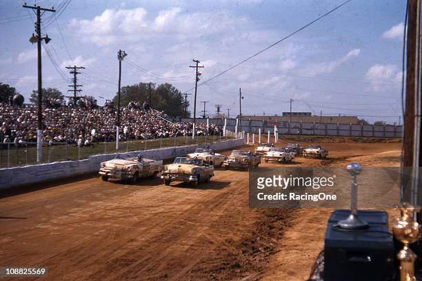 Huge crowd watches a NASCAR Convertible Series race at Greensboro Fairgrounds.