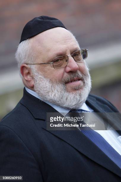 Rabbi Walter Rotschild attends the unveiling of a memorial of tiles decorated with butterflies dedicated to Jewish children who died in the Holocaust...