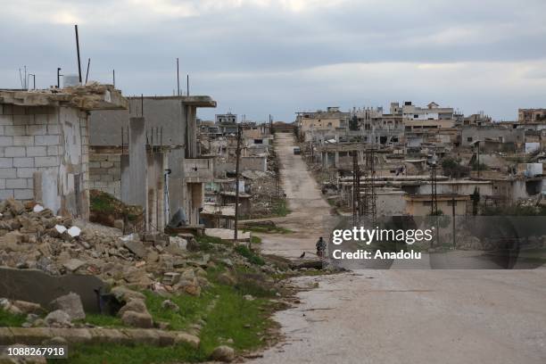 General view of ruins of a settlement after land and air strikes, which were continued for 8 years, in Hama, designated in the Idlib de-escalation...