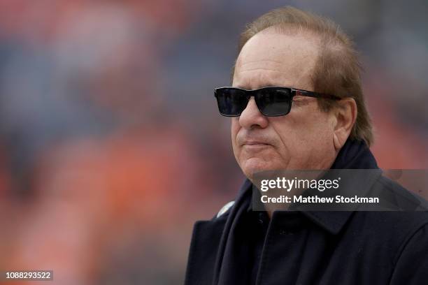 Dean Spanos, owner of the Los Angeles Chargers, stands on the sidelines before their game against the Denver Bronsos at Broncos Stadium at Mile High...