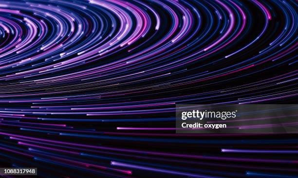 abstract purple background with optical fibers - black and blue abstract lines background stock-fotos und bilder