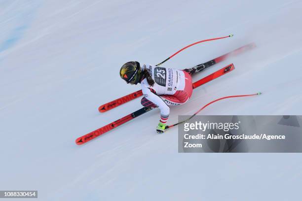 Christina Ager of Austria in action during the Audi FIS Alpine Ski World Cup Women's Downhill Training on January 25, 2019 in Garmisch Partenkirchen,...
