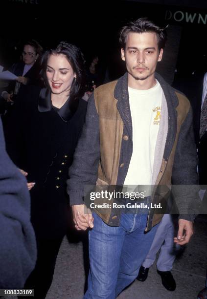Actress Winona Ryder and actor Johnny Depp attend "The Silence of the Lambs" Century City Premiere on February 1, 1991 at Cineplex Odeon Century...