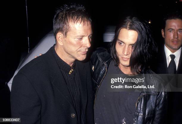 Actor Mickey Rourke and actor Johnny Depp attend Mickey Rourke's 42nd Birthday Party on September 25, 1994 at Metronome in New York City.
