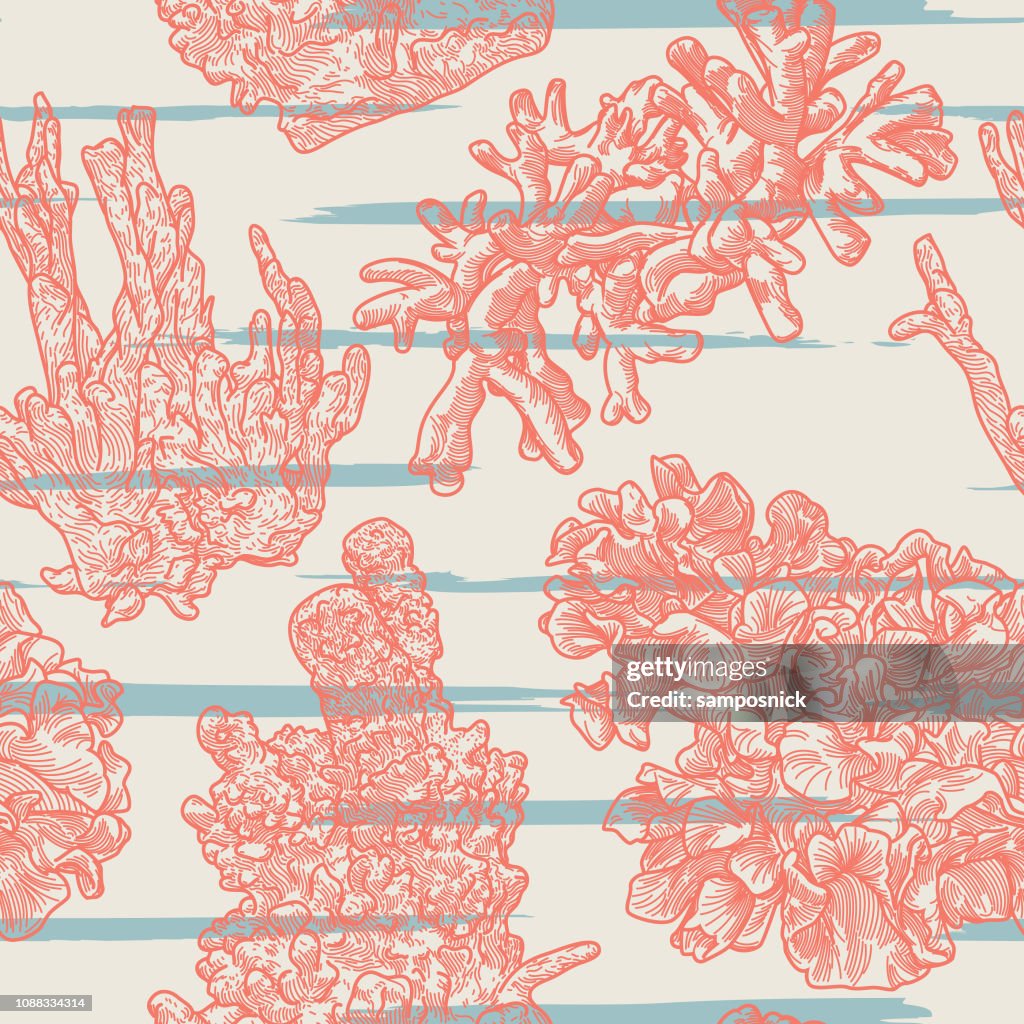 Sea Coral Line Artwork Seamless Pattern