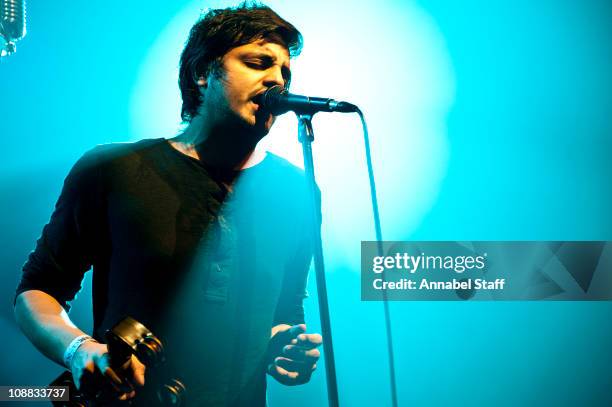 Sameer Gadhia of Young the Giant performs on stage at KOKO on February 4, 2011 in London, England.