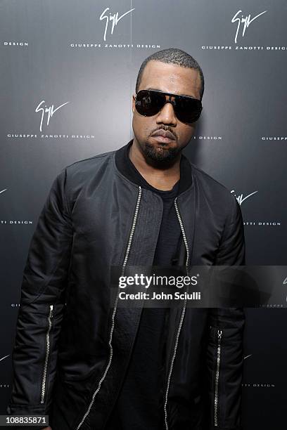 Kanye West attends the Giuseppe Zanotti Design Beverly Hills Store Opening cocktail reception held at Giuseppe Zanotti Design on February 4, 2011 in...