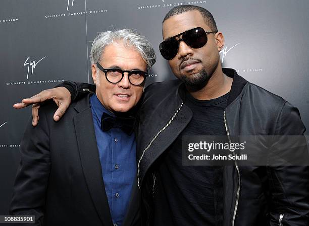 Designer Giuseppe Zanotti and Kanye West attend the Giuseppe Zanotti Design Beverly Hills Store Opening cocktail reception held on February 4, 2011...