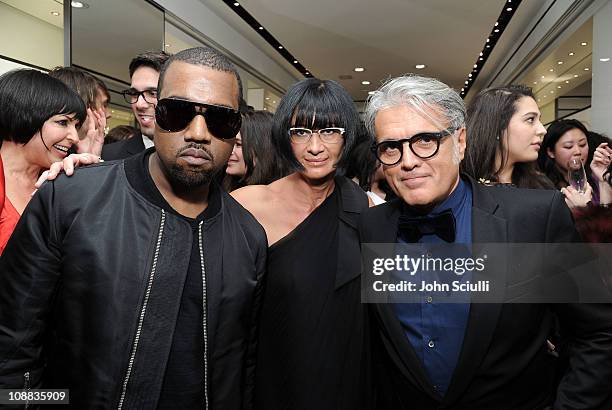 Kanye West, Cinzia Zanotti and Designer Giuseppe Zanotti attend the Giuseppe Zanotti Design Beverly Hills Store Opening cocktail reception held on...