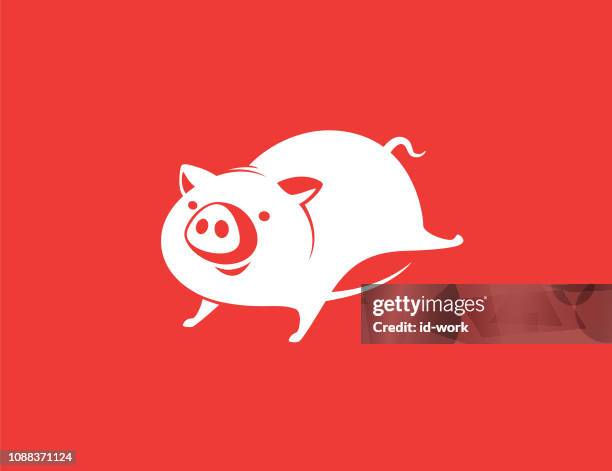 piggy running - chinese-zodiac-sign stock illustrations