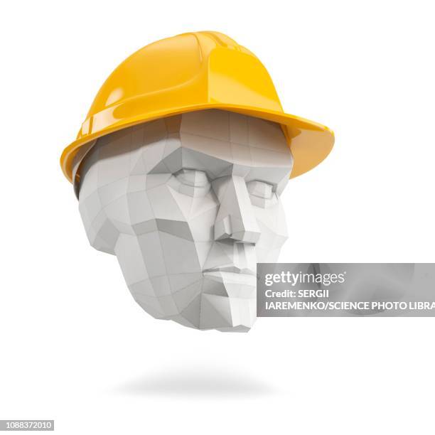 head in hard hat, illustration - work helmet stock illustrations